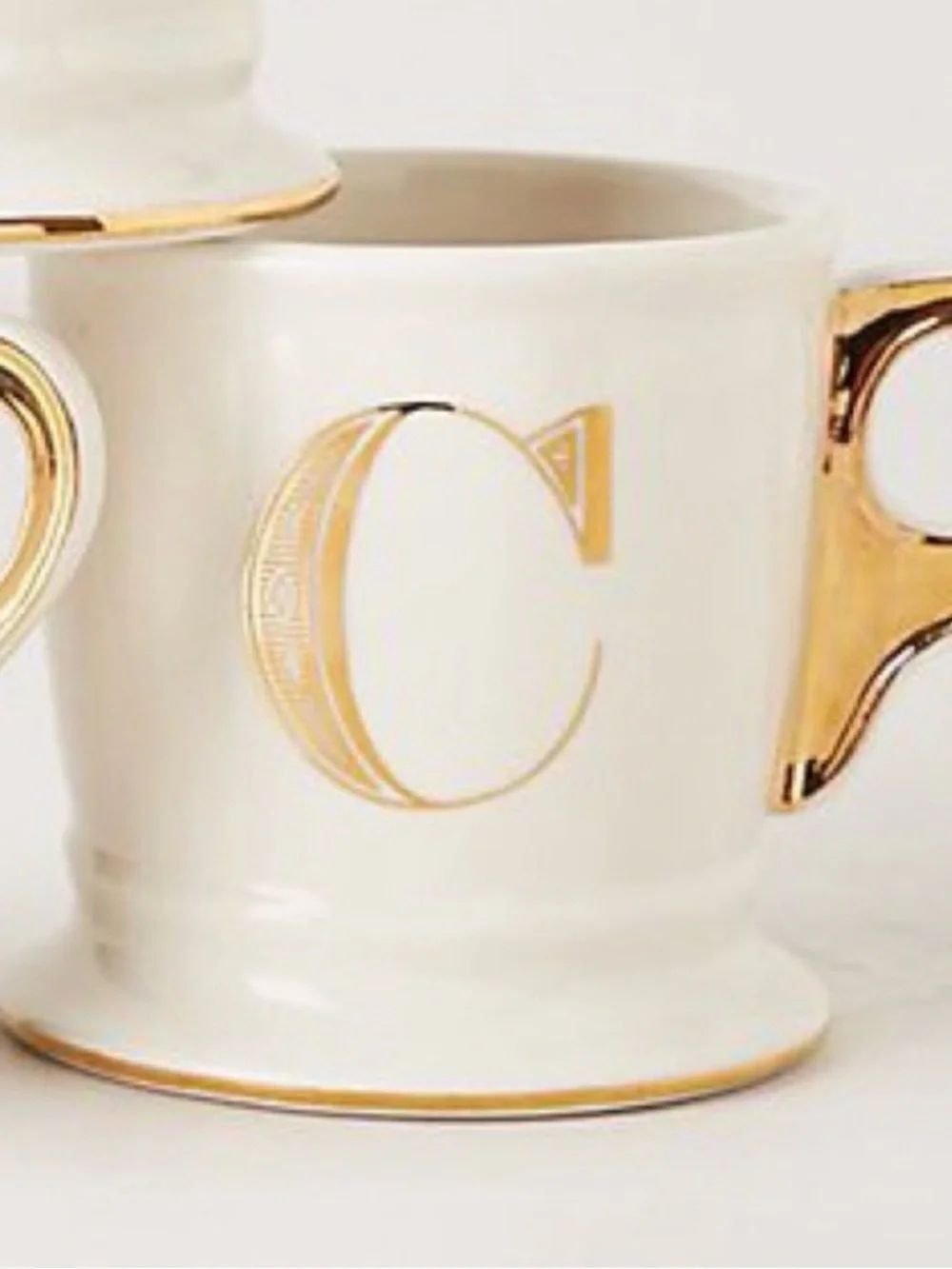 Anthropologie White and Gold Monogram Initial C Mug Cup